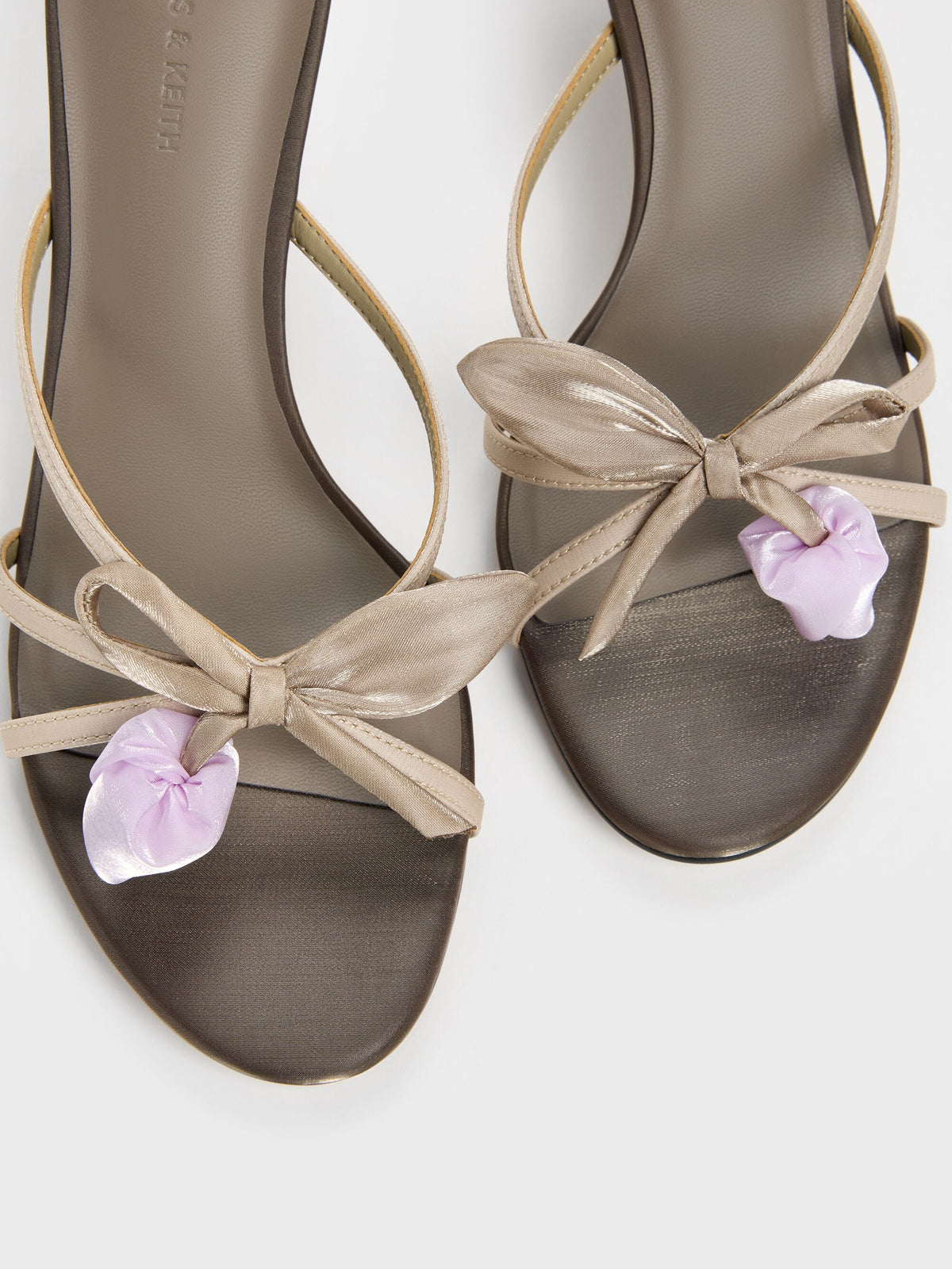 CHARLES & KEITH Great Value | Bow Flower-Pearl Heeled Mules - Dark Brown Textured