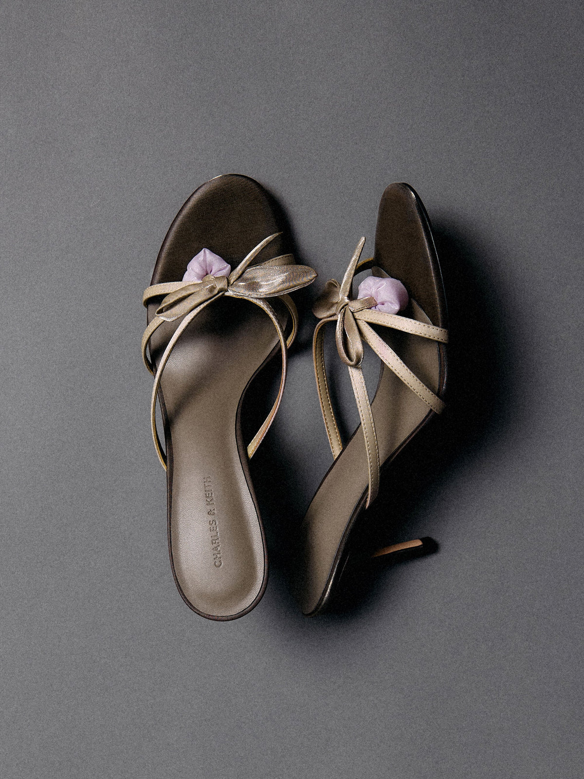 CHARLES & KEITH Great Value | Bow Flower-Pearl Heeled Mules - Dark Brown Textured