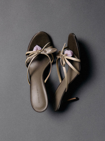 CHARLES & KEITH Great Value | Bow Flower-Pearl Heeled Mules - Dark Brown Textured
