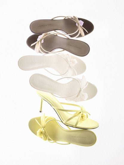 CHARLES & KEITH Great Value | Bow Flower-Pearl Heeled Mules - Dark Brown Textured