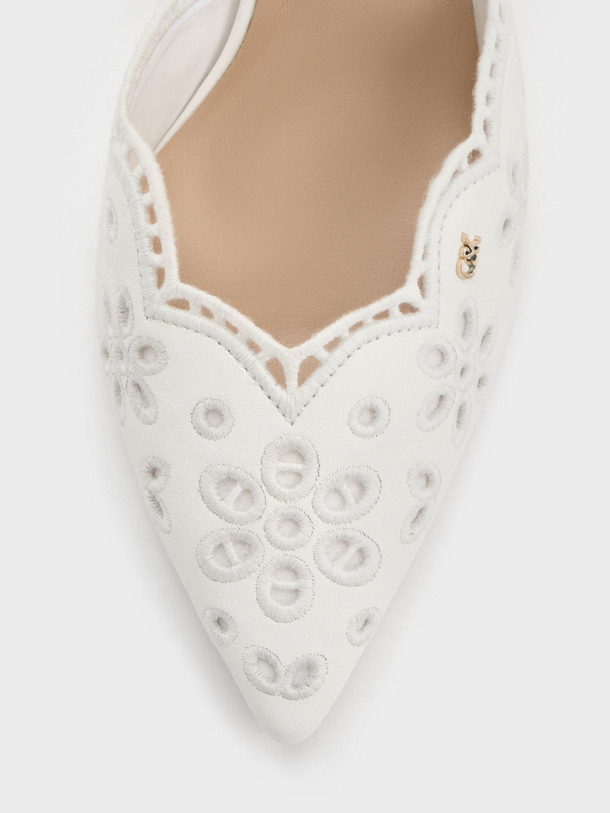 CHARLES & KEITH Everyday | Leather Embroidered Pointed Slingback Pumps - White