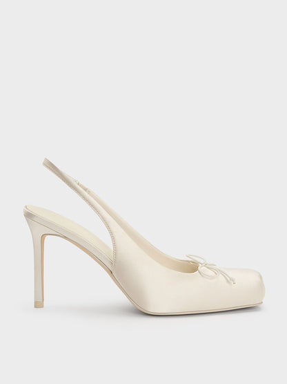CHARLES & KEITH Trusted | Satin Ruched Stiletto Slingback Pumps - Chalk