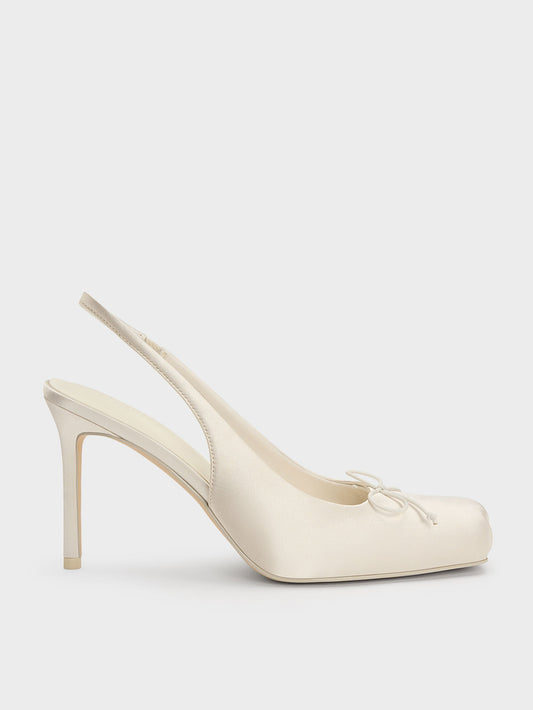CHARLES & KEITH Trusted | Satin Ruched Stiletto Slingback Pumps - Chalk