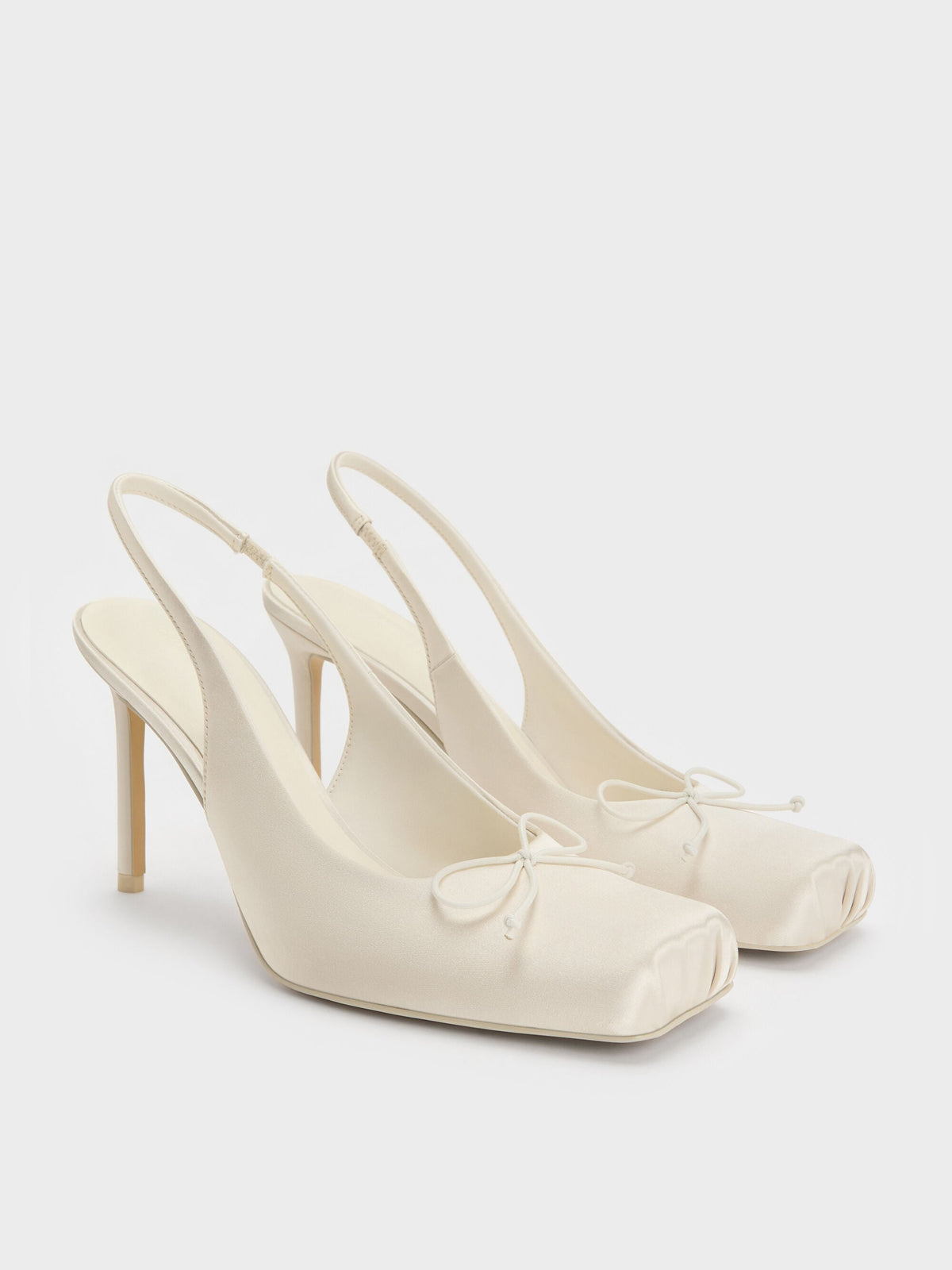 CHARLES & KEITH Trusted | Satin Ruched Stiletto Slingback Pumps - Chalk