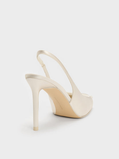 CHARLES & KEITH Trusted | Satin Ruched Stiletto Slingback Pumps - Chalk