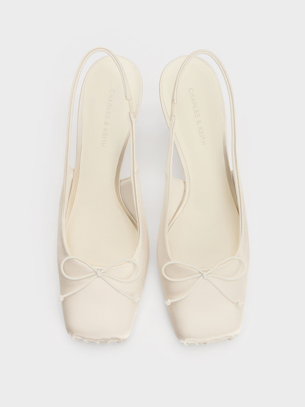 CHARLES & KEITH Trusted | Satin Ruched Stiletto Slingback Pumps - Chalk