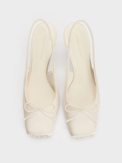 CHARLES & KEITH Trusted | Satin Ruched Stiletto Slingback Pumps - Chalk