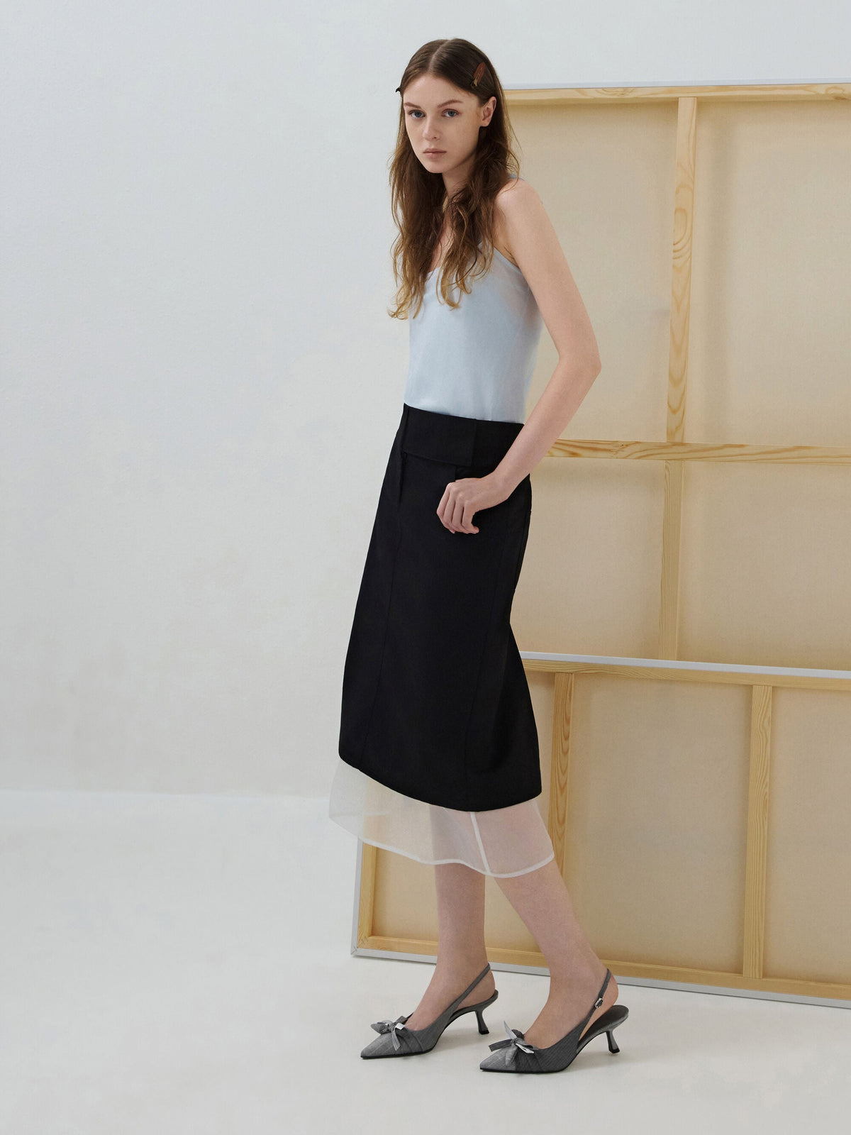 CHARLES & KEITH Trusted | Satin Printed-Bow Pointed Slingback Pumps - Black Textured