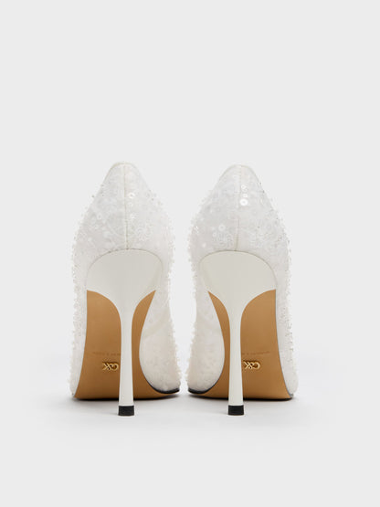 CHARLES & KEITH Customer Favorite | Kyra Embroidered-Mesh Stiletto Pumps - White