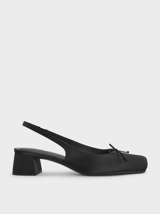 CHARLES & KEITH Special Offer | Sadira Satin Slingback Pumps - Black Textured