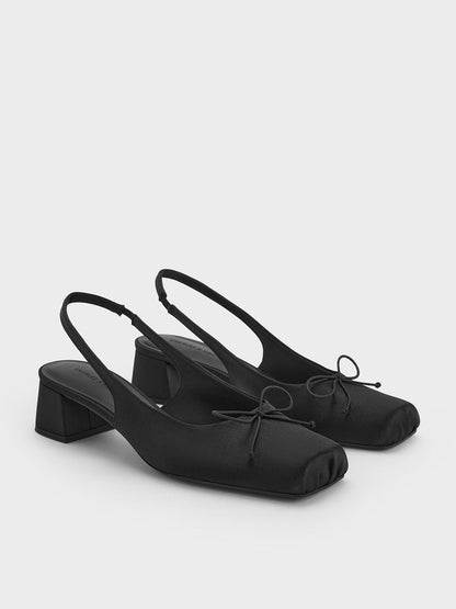 CHARLES & KEITH Special Offer | Sadira Satin Slingback Pumps - Black Textured