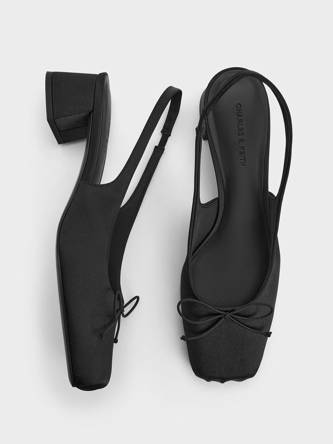CHARLES & KEITH Special Offer | Sadira Satin Slingback Pumps - Black Textured