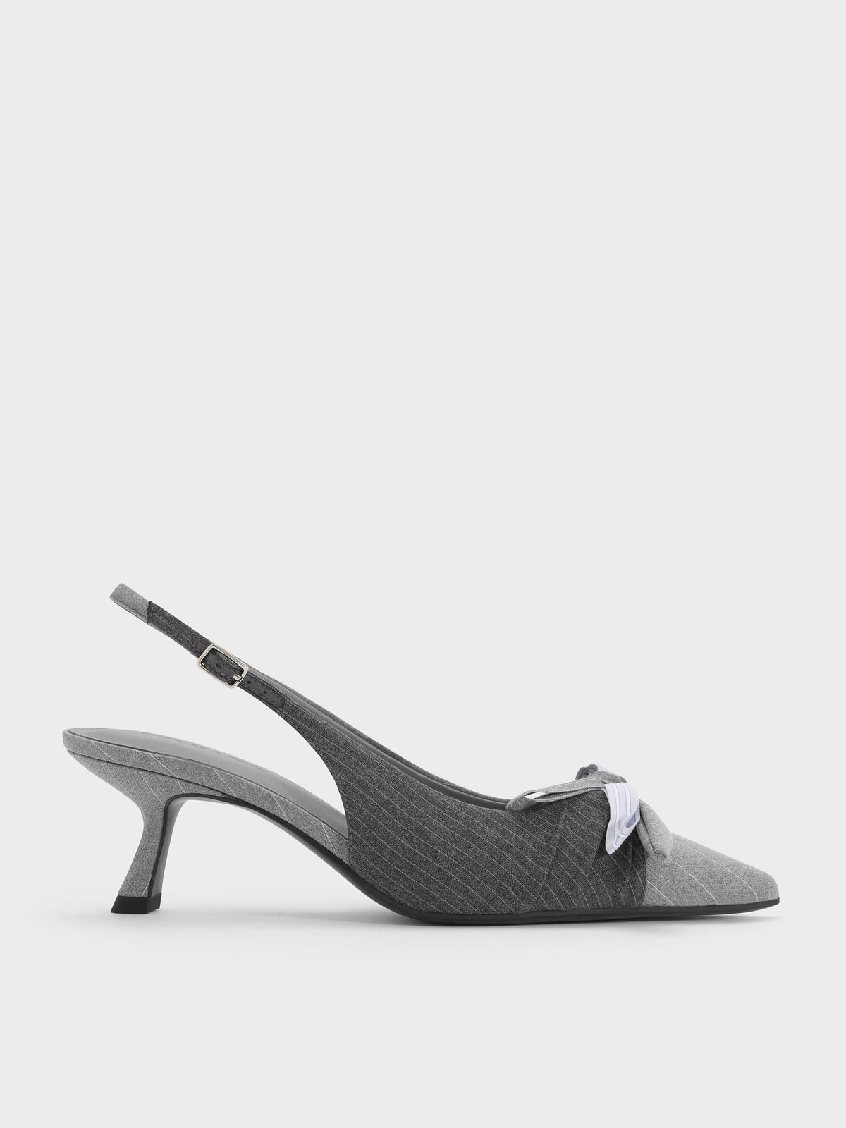 CHARLES & KEITH Top Pick | Striped Knot-Bow Pointed Slingback Pumps - Grey