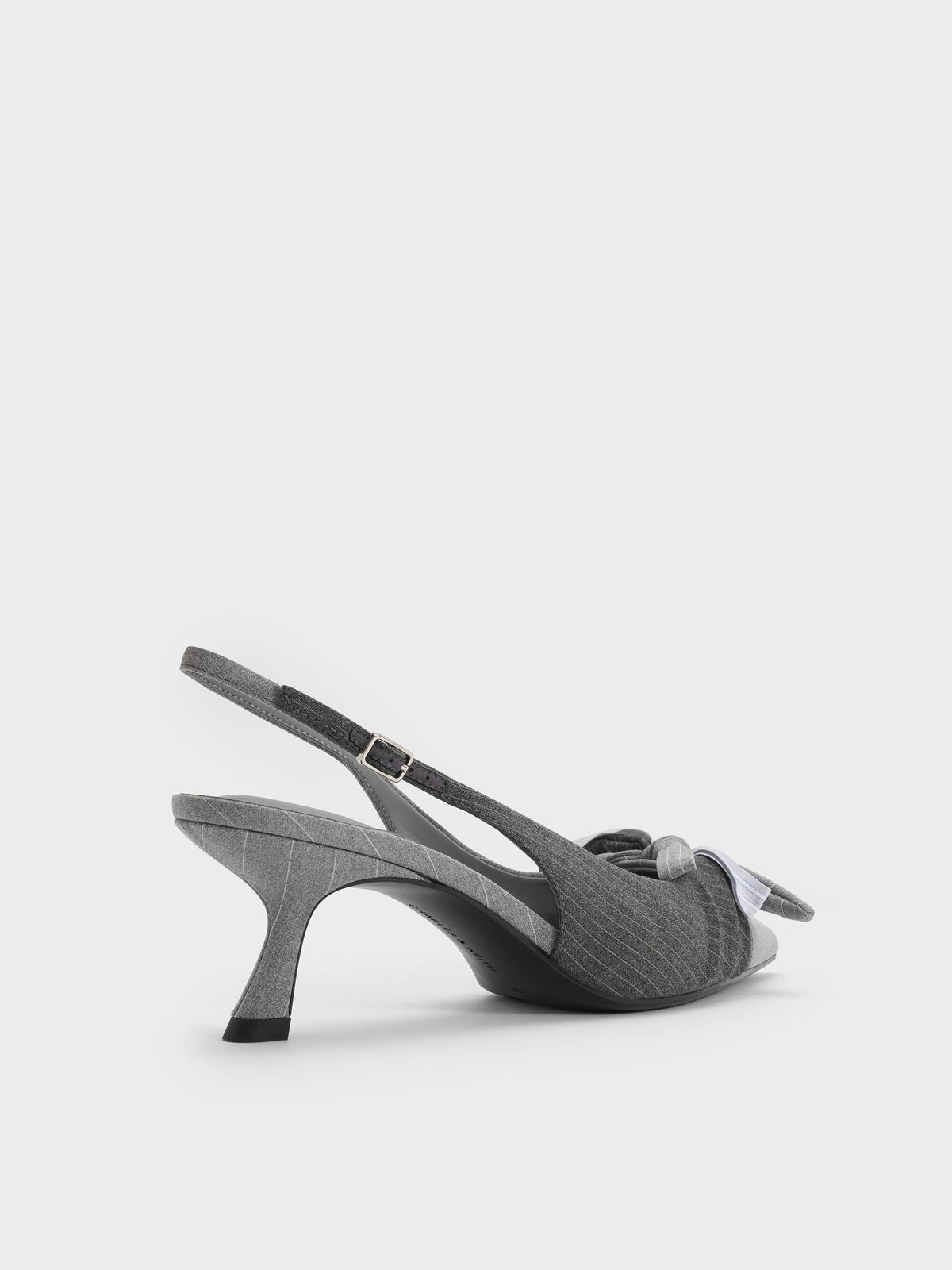 CHARLES & KEITH Top Pick | Striped Knot-Bow Pointed Slingback Pumps - Grey