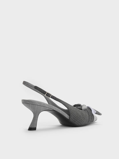 CHARLES & KEITH Top Pick | Striped Knot-Bow Pointed Slingback Pumps - Grey