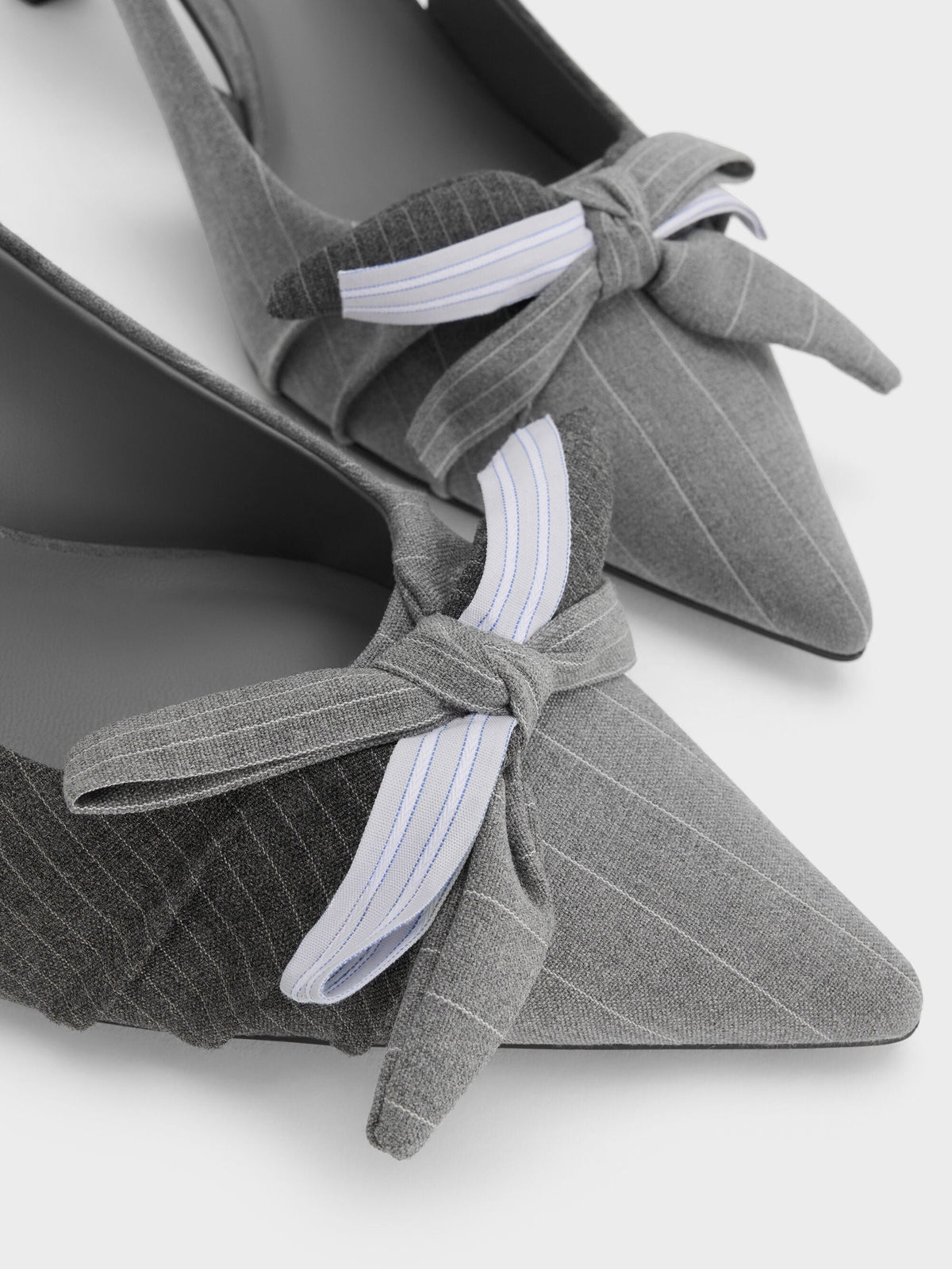 CHARLES & KEITH Top Pick | Striped Knot-Bow Pointed Slingback Pumps - Grey