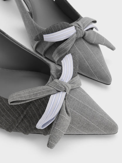 CHARLES & KEITH Top Pick | Striped Knot-Bow Pointed Slingback Pumps - Grey