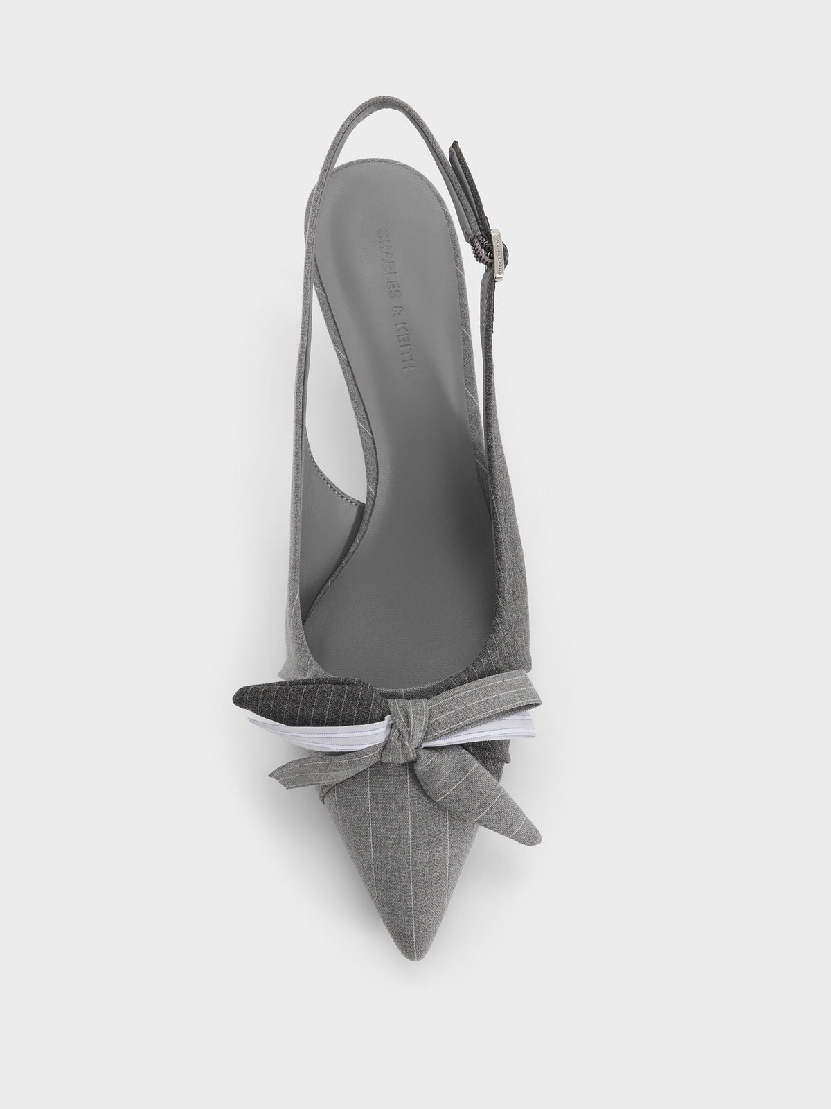 CHARLES & KEITH Top Pick | Striped Knot-Bow Pointed Slingback Pumps - Grey
