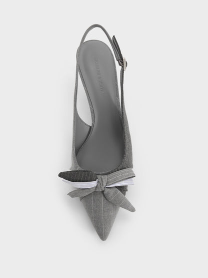 CHARLES & KEITH Top Pick | Striped Knot-Bow Pointed Slingback Pumps - Grey