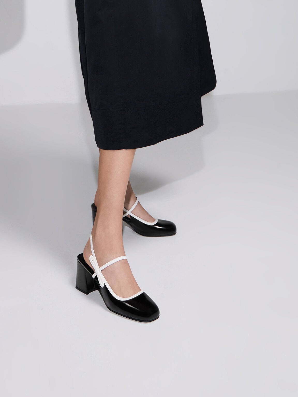 CHARLES & KEITH Great Value | Two-Tone Bow Slingback Mary Jane Pumps - Black Box