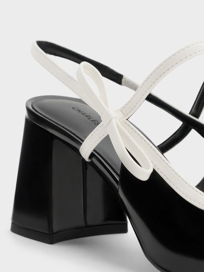 CHARLES & KEITH Great Value | Two-Tone Bow Slingback Mary Jane Pumps - Black Box