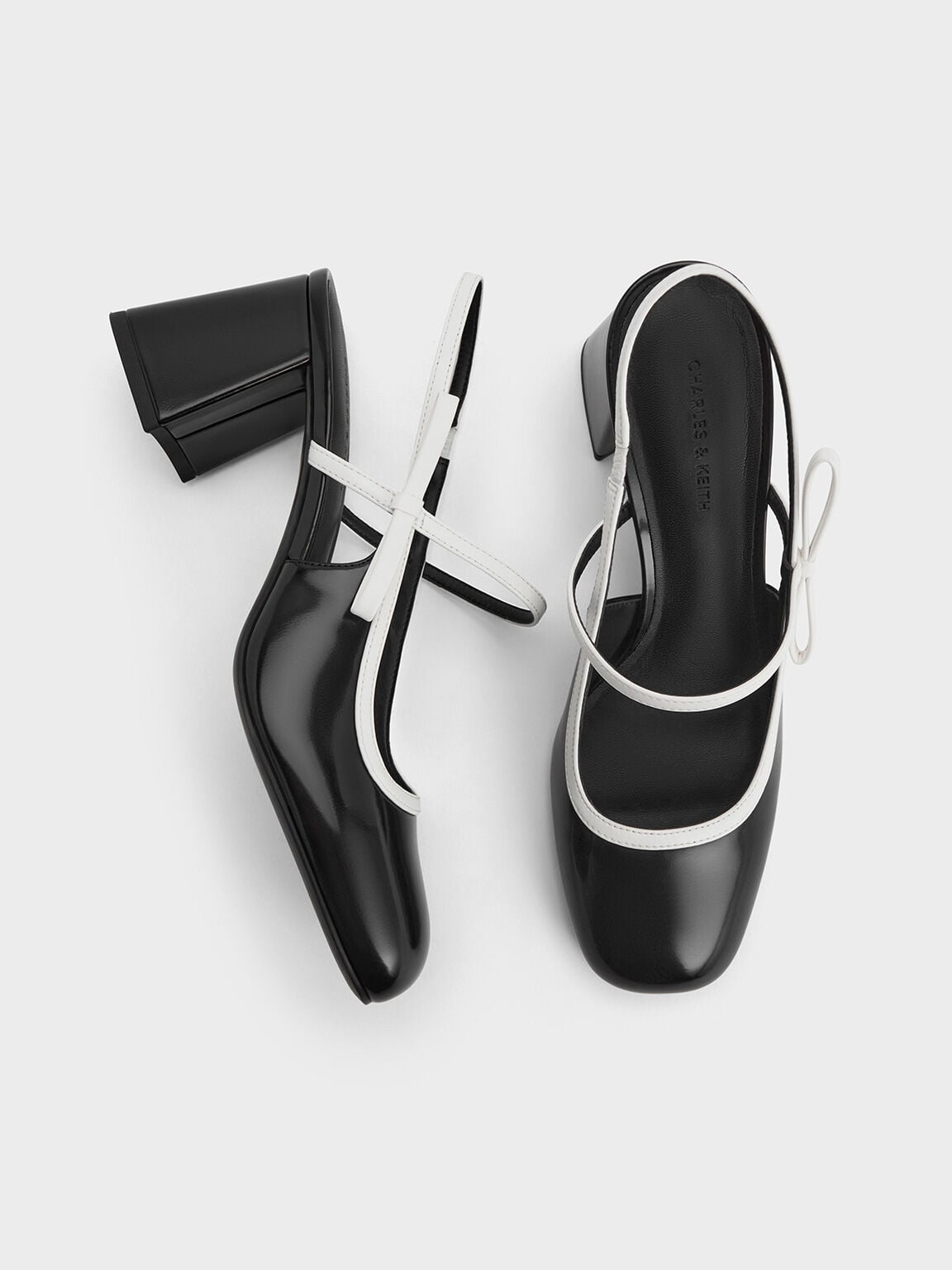 CHARLES & KEITH Great Value | Two-Tone Bow Slingback Mary Jane Pumps - Black Box