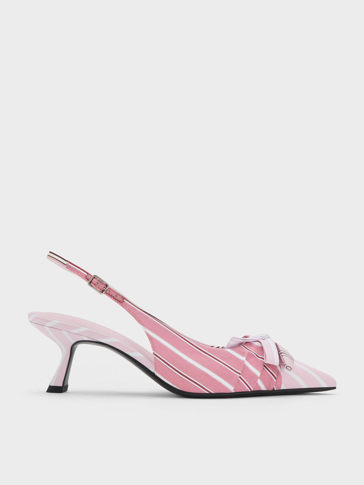 CHARLES & KEITH Trending | Striped Knot-Bow Pointed Slingback Pumps - Light Pink