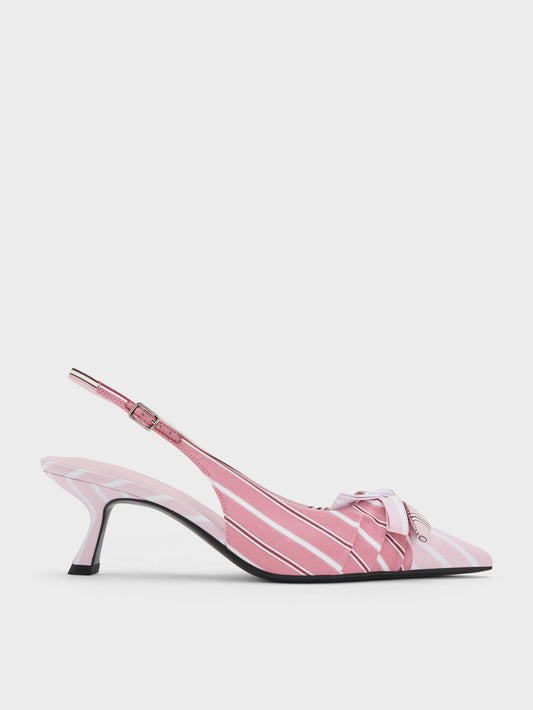 CHARLES & KEITH Trending | Striped Knot-Bow Pointed Slingback Pumps - Light Pink