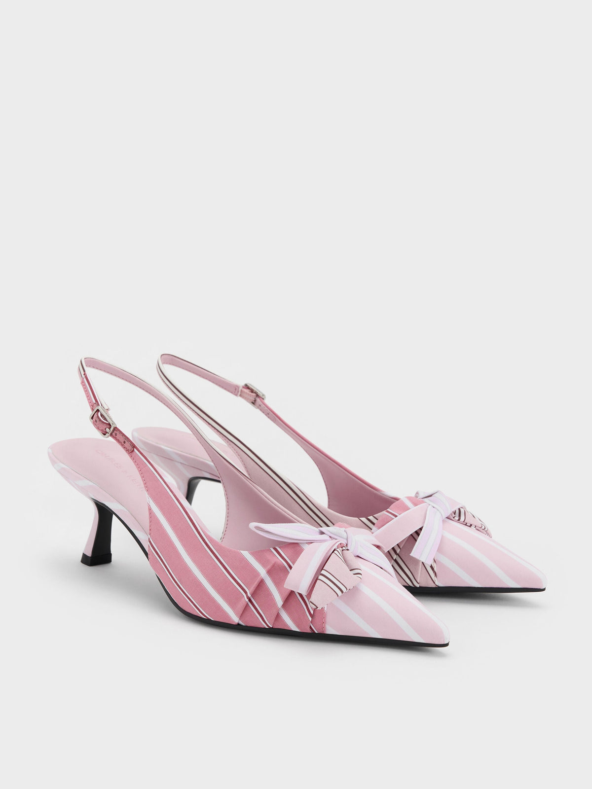 CHARLES & KEITH Trending | Striped Knot-Bow Pointed Slingback Pumps - Light Pink