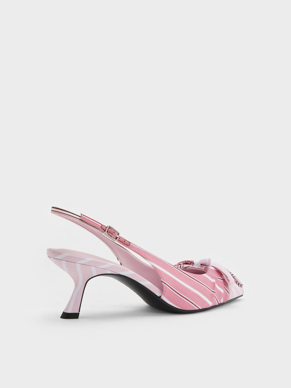 CHARLES & KEITH Trending | Striped Knot-Bow Pointed Slingback Pumps - Light Pink
