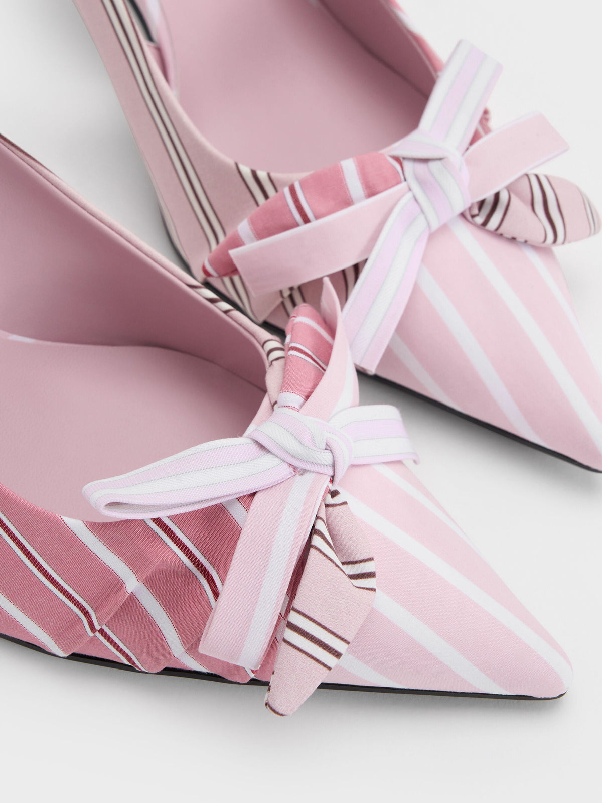 CHARLES & KEITH Trending | Striped Knot-Bow Pointed Slingback Pumps - Light Pink