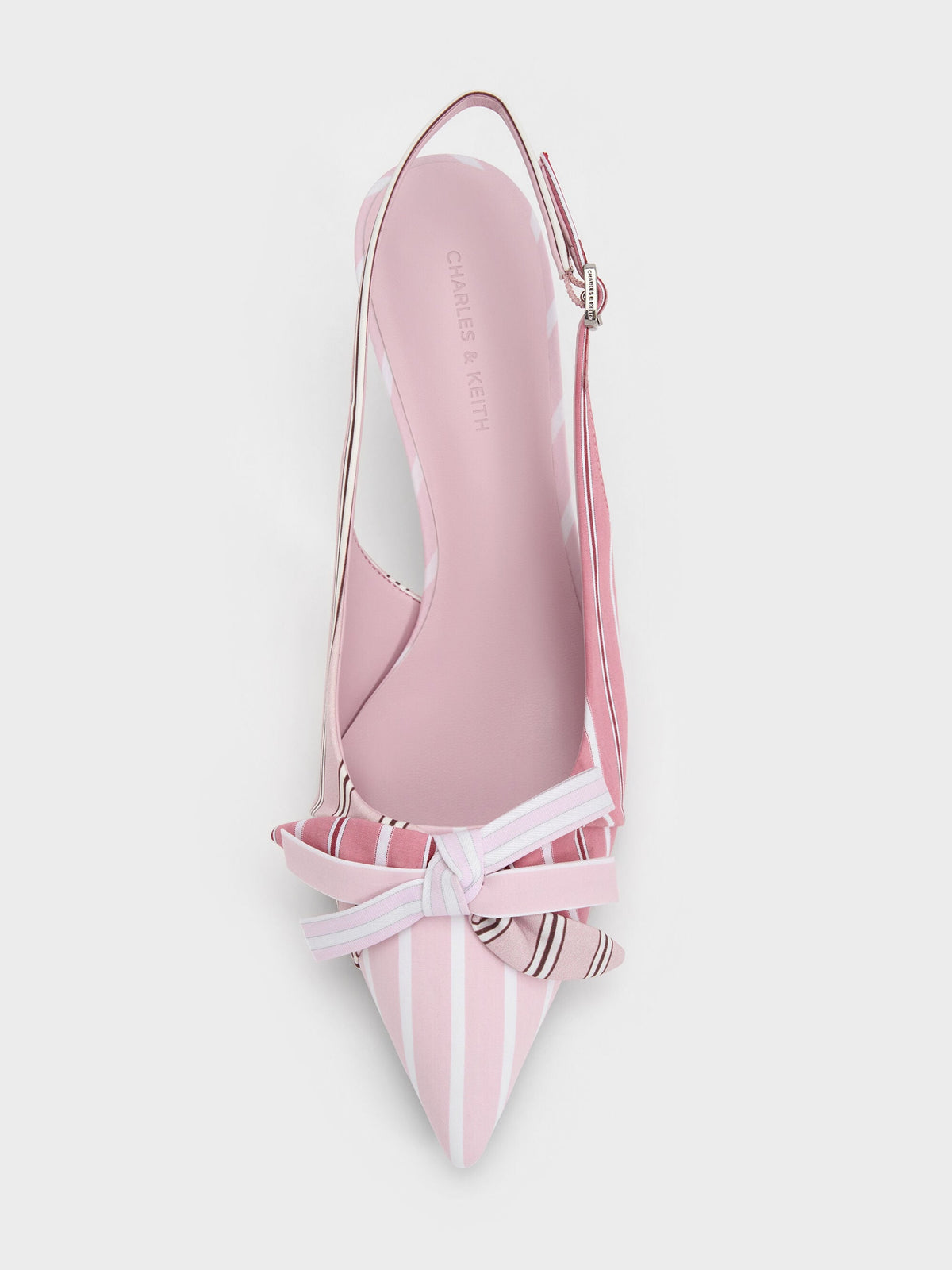 CHARLES & KEITH Trending | Striped Knot-Bow Pointed Slingback Pumps - Light Pink