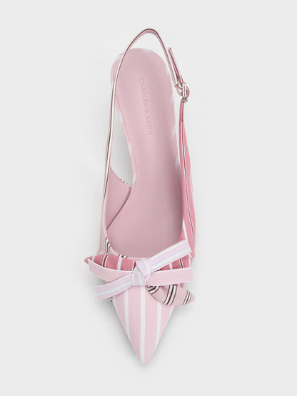 CHARLES & KEITH Trending | Striped Knot-Bow Pointed Slingback Pumps - Light Pink