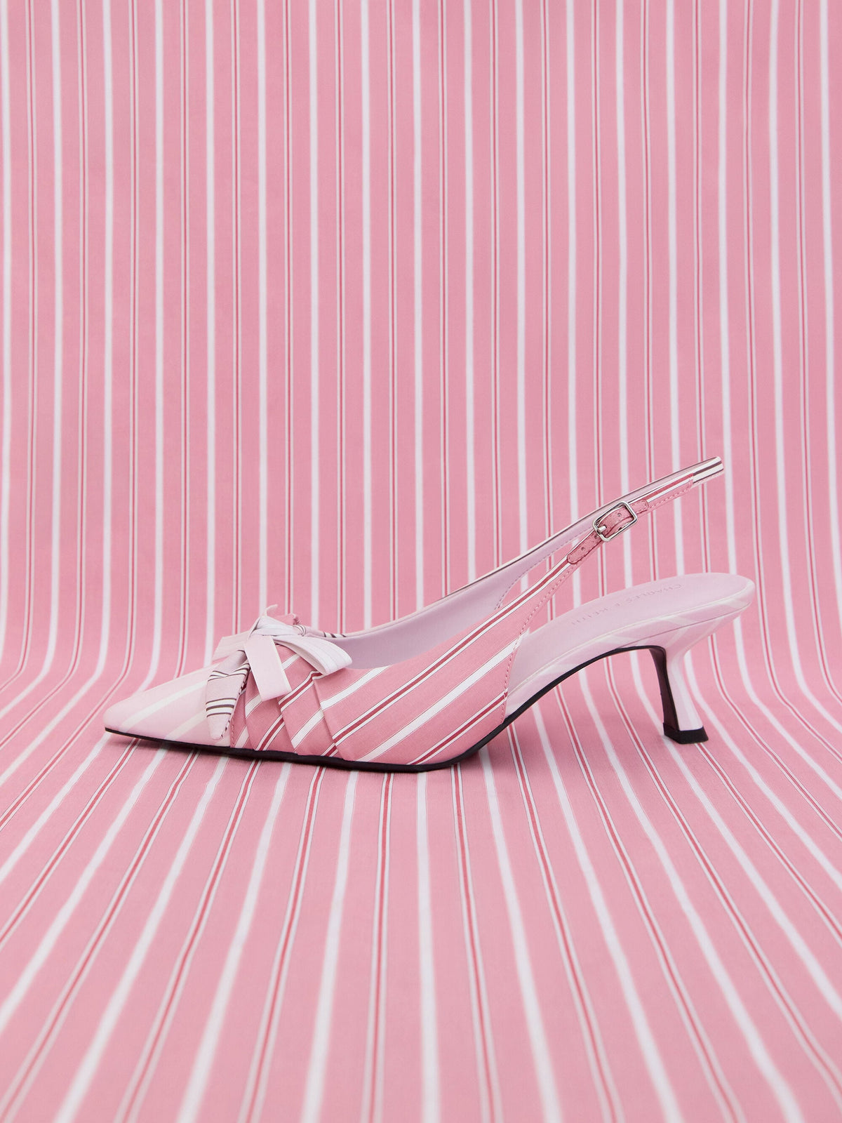 CHARLES & KEITH Trending | Striped Knot-Bow Pointed Slingback Pumps - Light Pink