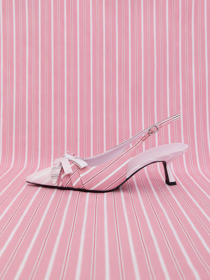 CHARLES & KEITH Trending | Striped Knot-Bow Pointed Slingback Pumps - Light Pink