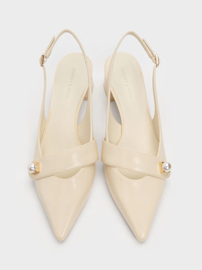 CHARLES & KEITH Customer Favorite | Marie Pearl Slingback Pumps - Cream