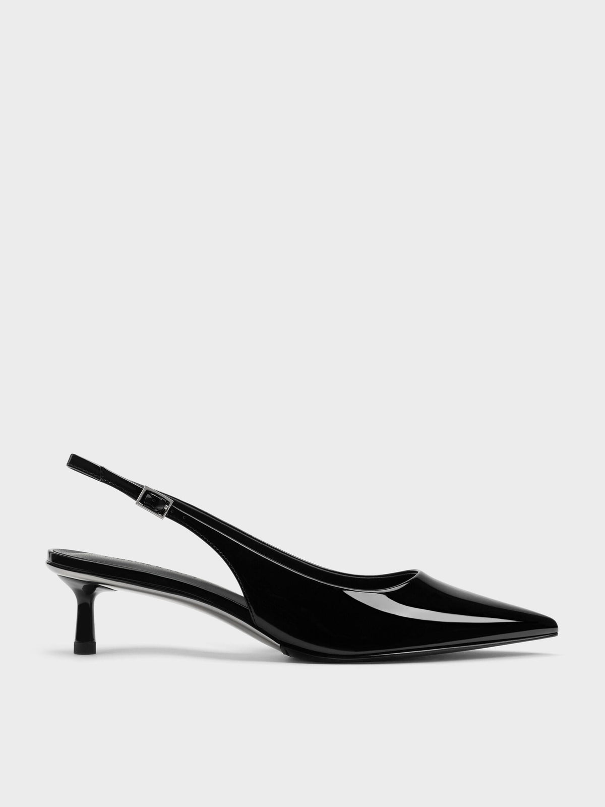 CHARLES & KEITH Hot Sale | Curtis Patent Slingback Kitten Heels - Black Patent