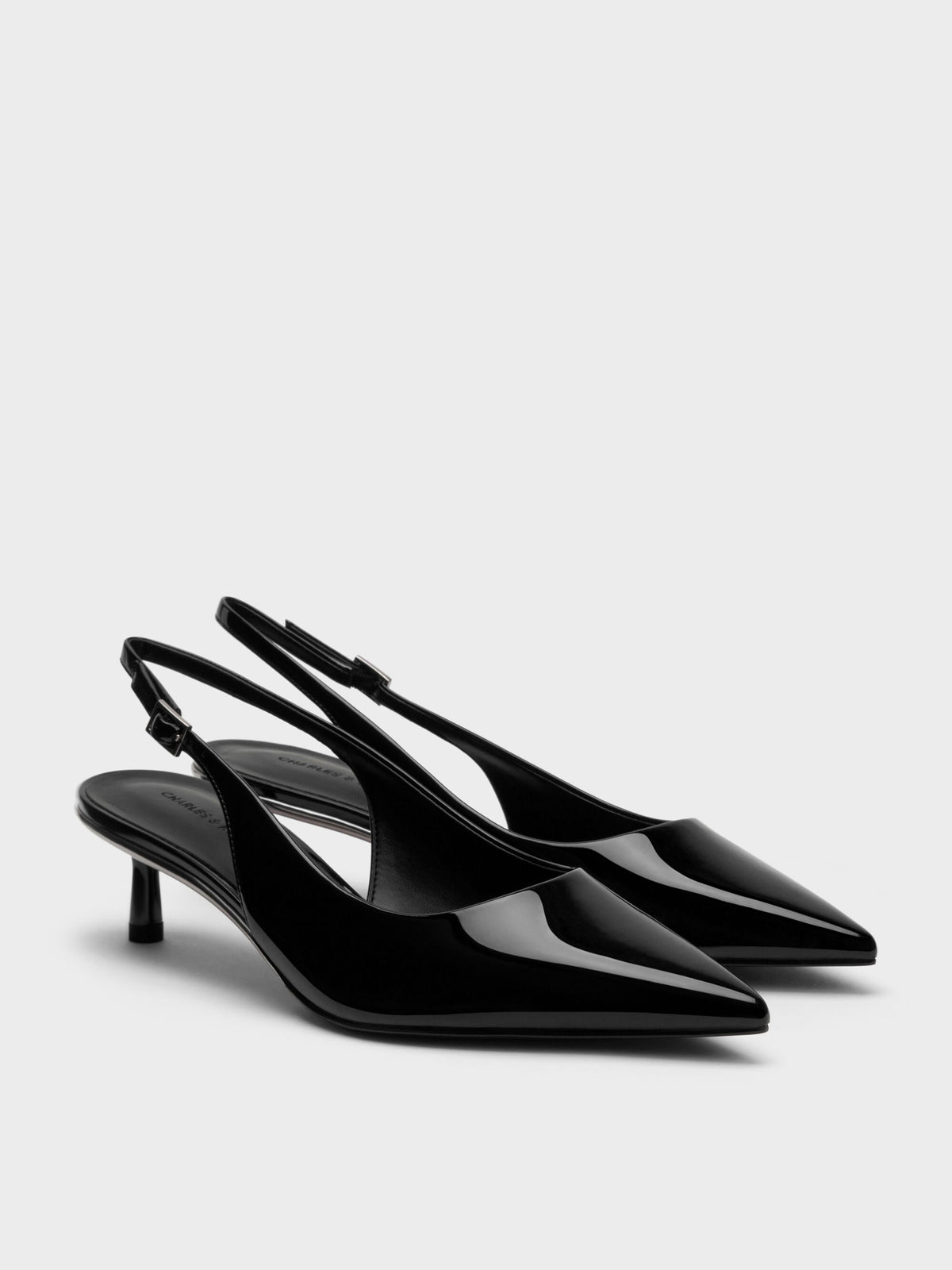 CHARLES & KEITH Hot Sale | Curtis Patent Slingback Kitten Heels - Black Patent