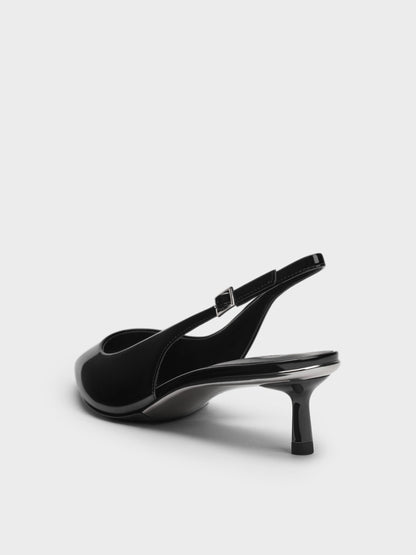 CHARLES & KEITH Hot Sale | Curtis Patent Slingback Kitten Heels - Black Patent