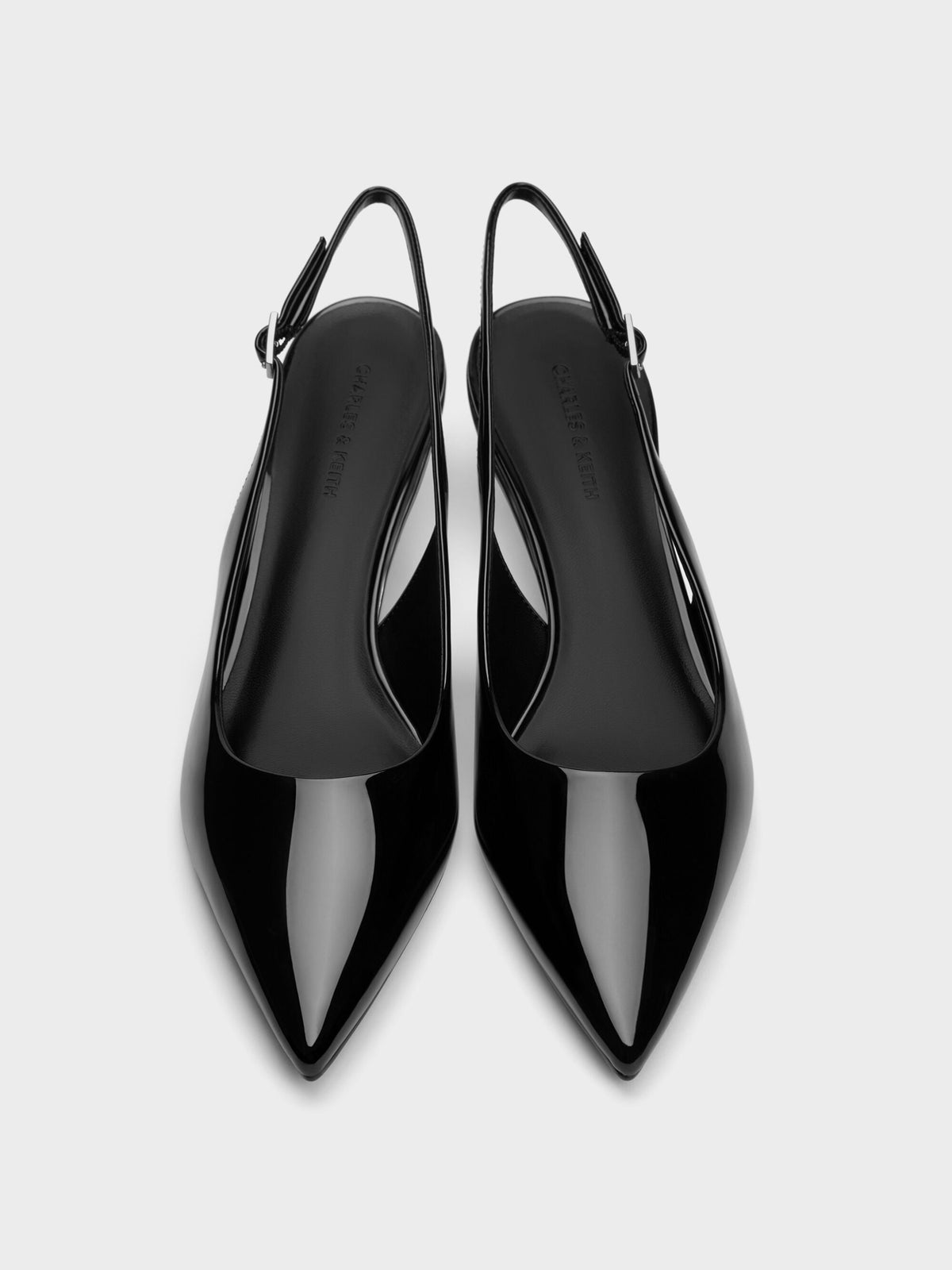 CHARLES & KEITH Hot Sale | Curtis Patent Slingback Kitten Heels - Black Patent