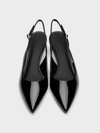 CHARLES & KEITH Hot Sale | Curtis Patent Slingback Kitten Heels - Black Patent