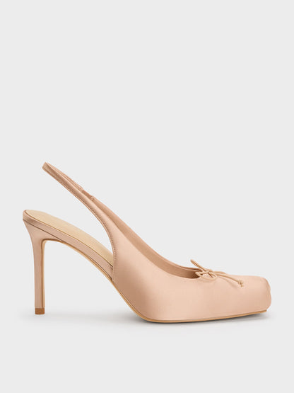 CHARLES & KEITH Smart Buy | Satin Ruched Stiletto Slingback Pumps - Nude