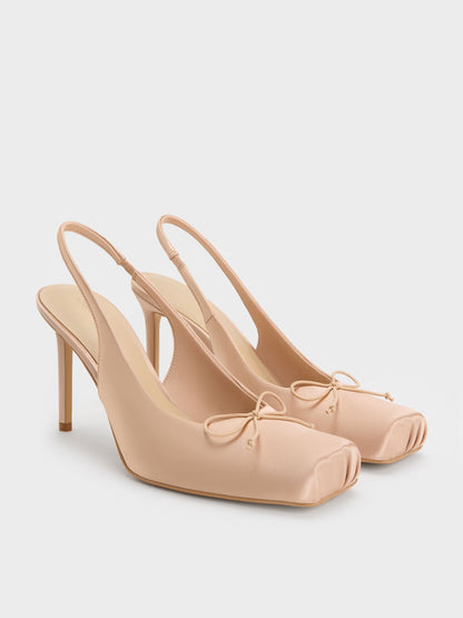 CHARLES & KEITH Smart Buy | Satin Ruched Stiletto Slingback Pumps - Nude
