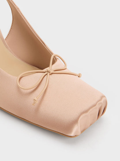 CHARLES & KEITH Smart Buy | Satin Ruched Stiletto Slingback Pumps - Nude