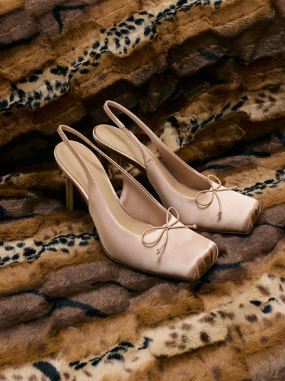 CHARLES & KEITH Smart Buy | Satin Ruched Stiletto Slingback Pumps - Nude