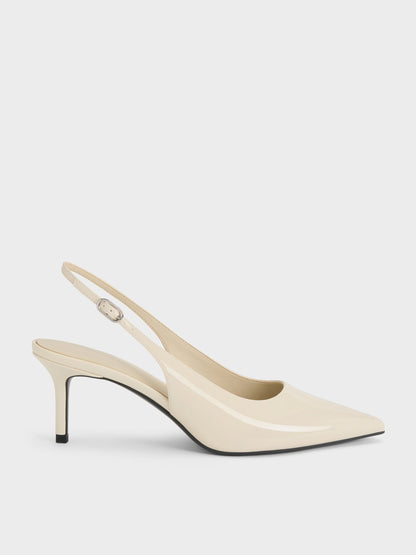 CHARLES & KEITH Best Seller | Kaia Patent Slingback Pumps - Chalk