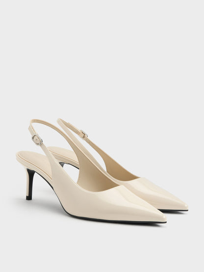CHARLES & KEITH Best Seller | Kaia Patent Slingback Pumps - Chalk