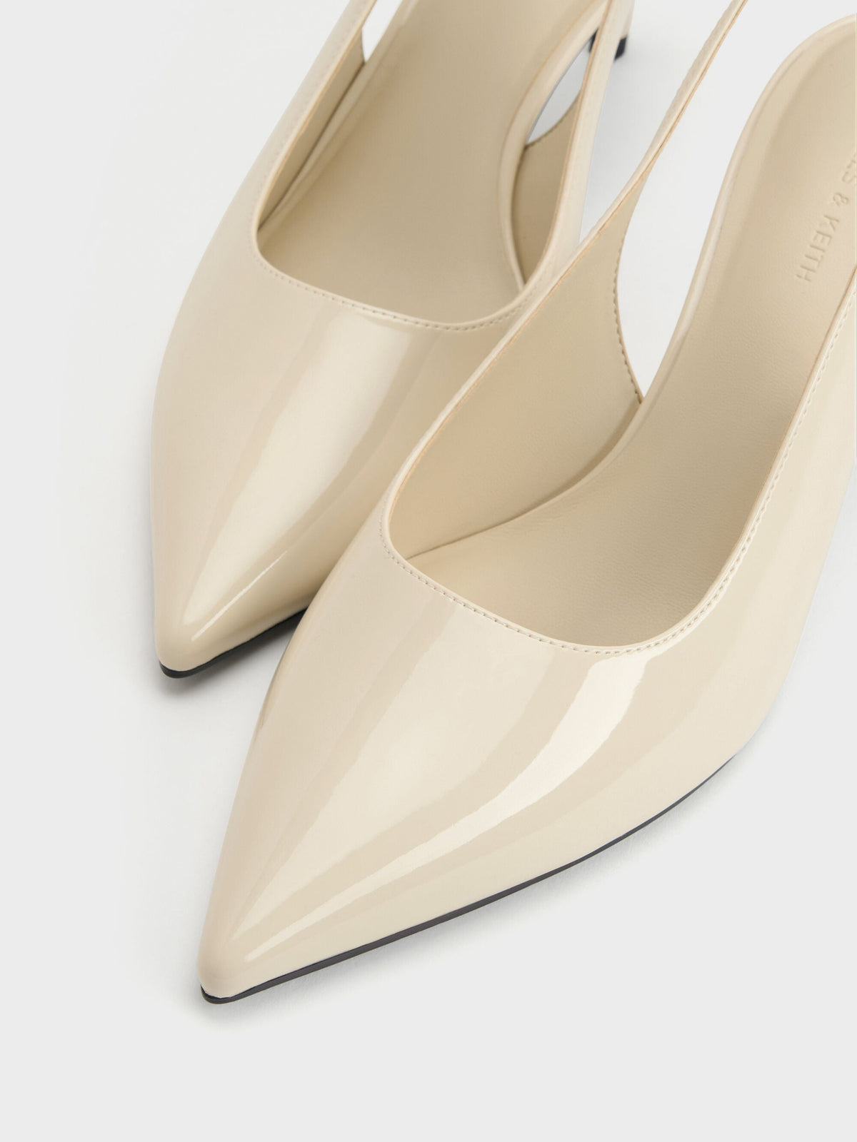 CHARLES & KEITH Best Seller | Kaia Patent Slingback Pumps - Chalk