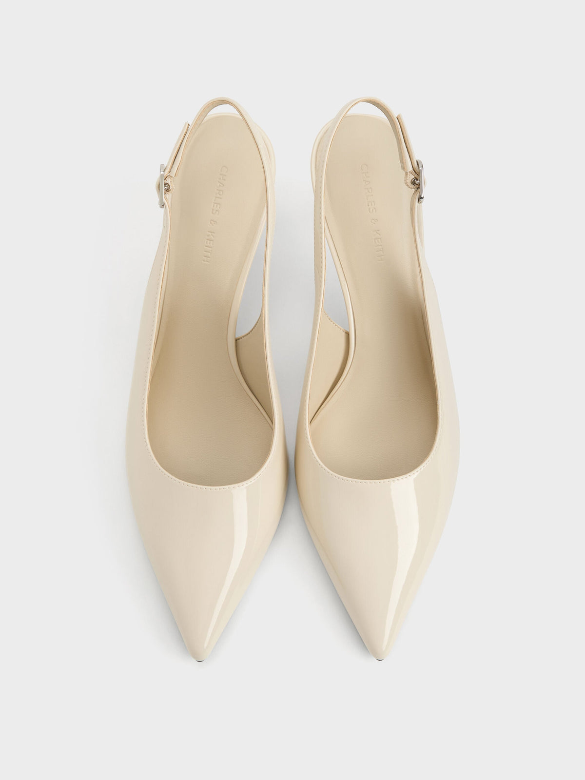 CHARLES & KEITH Best Seller | Kaia Patent Slingback Pumps - Chalk
