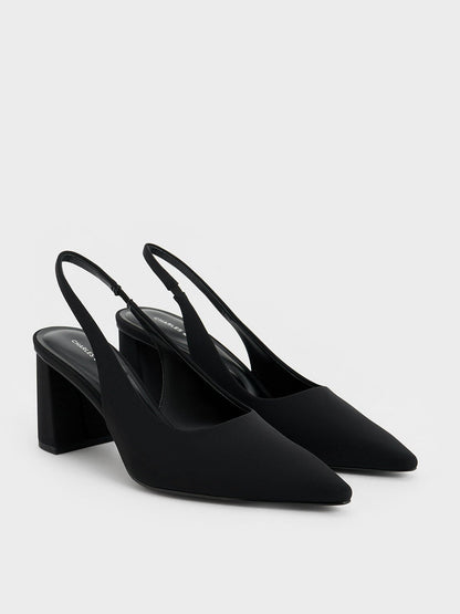 CHARLES & KEITH Top Pick | Teagan Elastane Pointed Slingback Pumps - Black